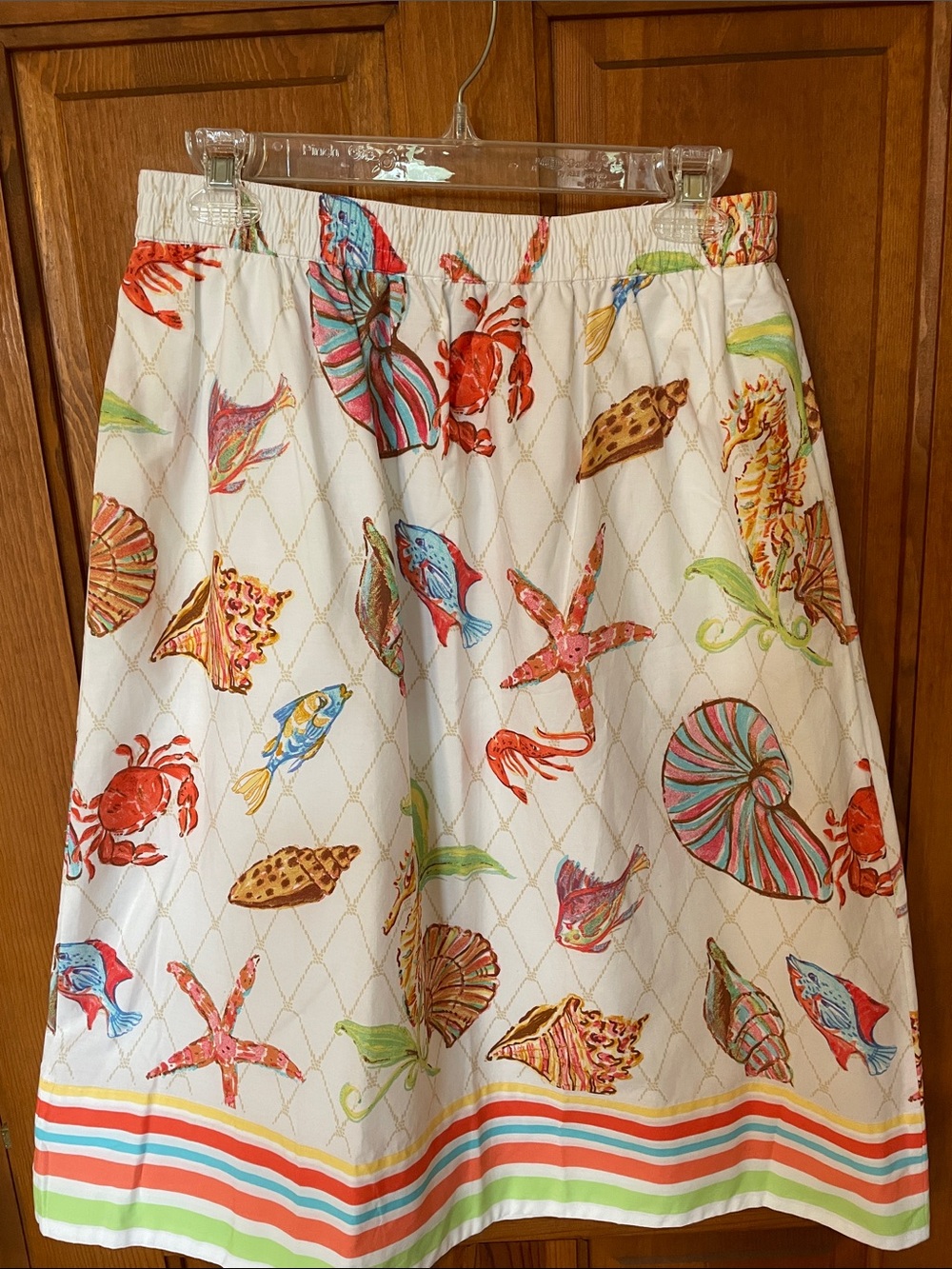 Talbots White A-Line Skirt with Multicolor Nautical Shell Print